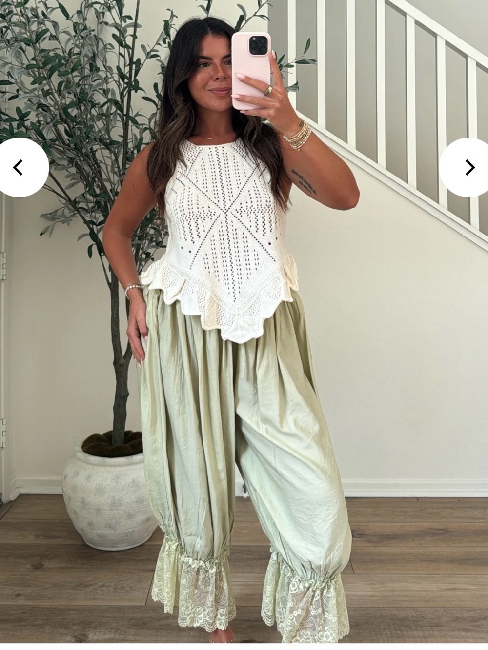 Sage Lace Trim Boho Pant